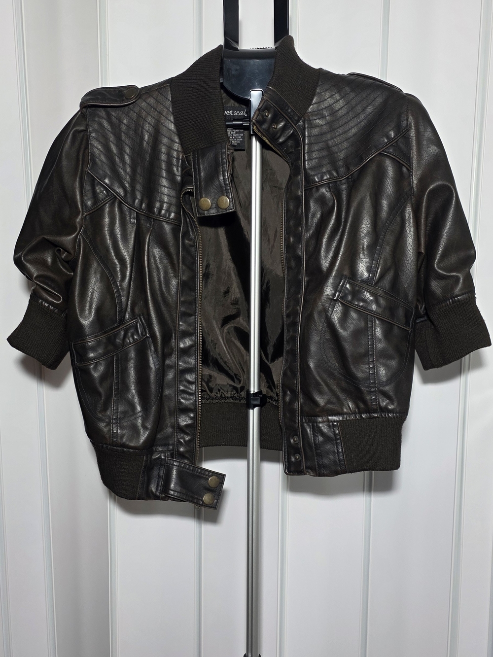 Xtra Large Wet Seal Dark Brown Faux Leather Bomber Jacket